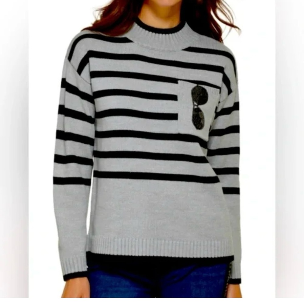 Karl Lagerfeld Gray & Black Striped Sweater – Size S